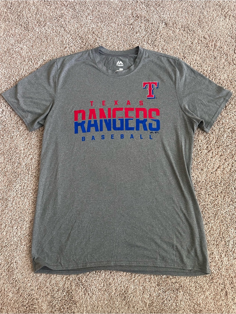 Majestic Texas Rangers MLB Baseball T-Shirt Gray Mens Size L Performance Tee